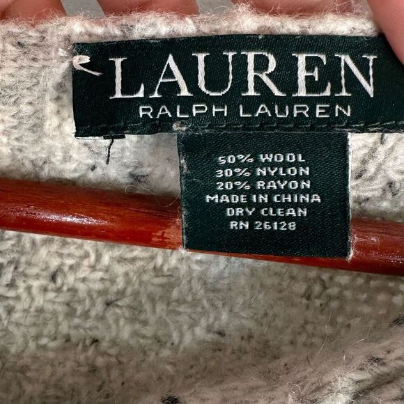 Lauren Ralph Lauren Wool Blend Speckled Knit Poncho Sweater Fringe Trim One Size - Picture 6 of 6